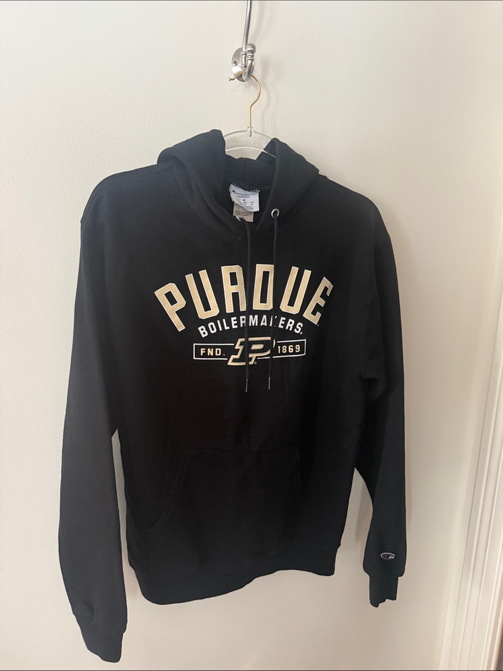 Champion Black Purdue Boilermakers Crewneck Hoodie with Cream Lettering